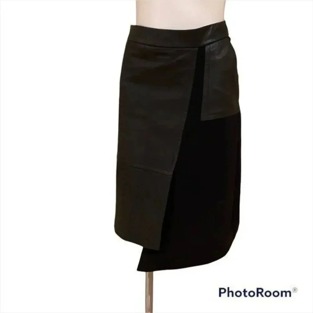 DKNY asymmetricalย pencil skirt with Lamb skin front